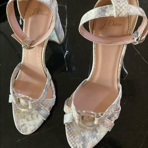 $148 J. Crew Collection Italian Block Heel Snake Print Ankle Strap Sandal 9 1/2
